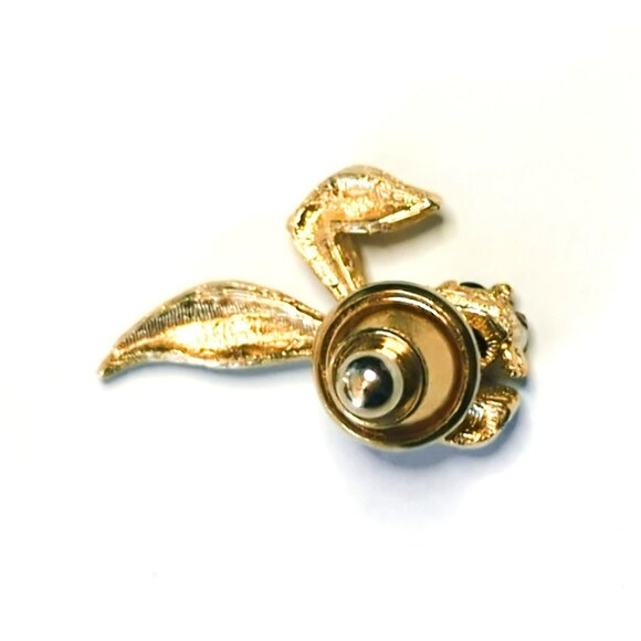 Vintage Gold Tone Bunny Rabbit Lapel Pin With Rhinestones & Black Eye - Picture 3 of 4
